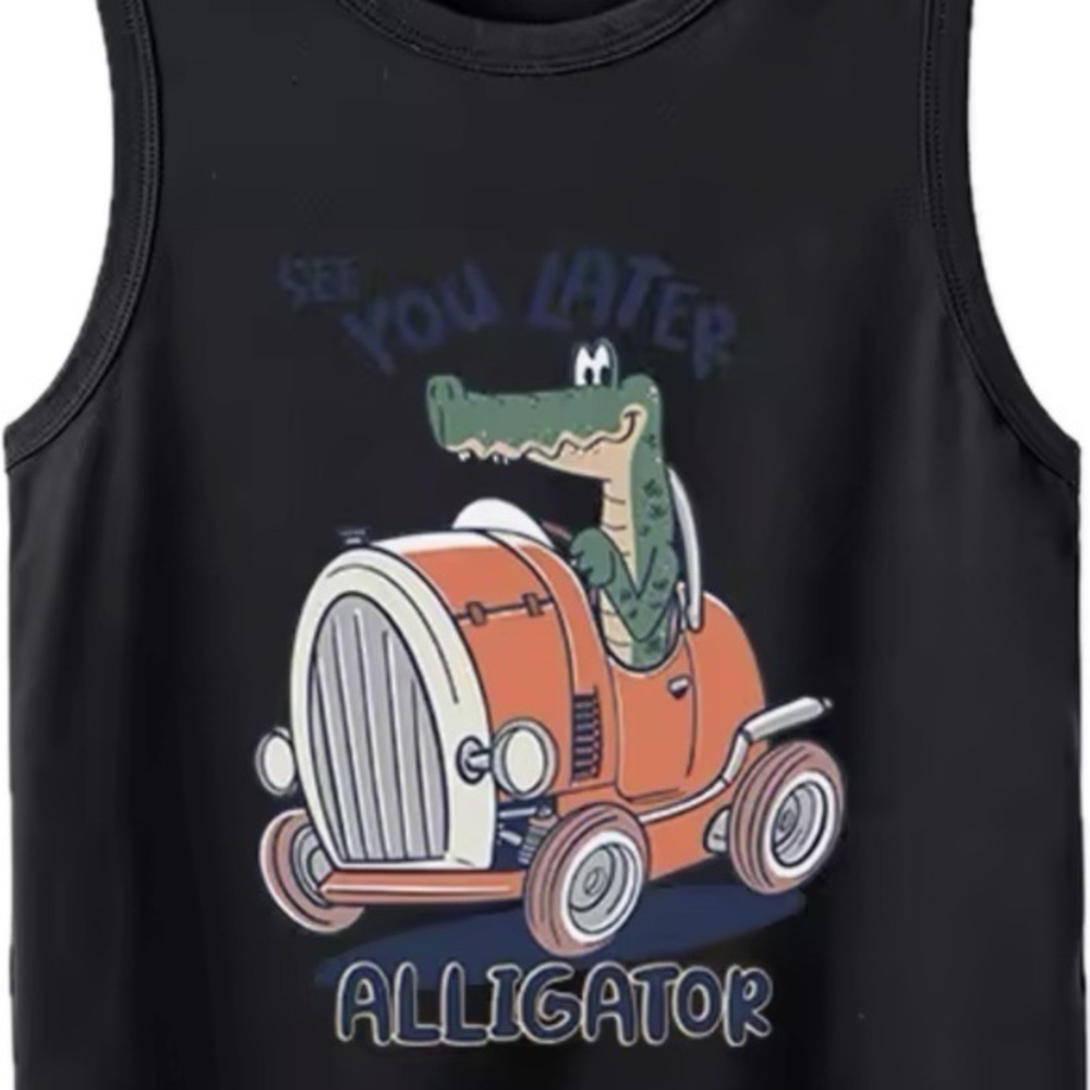 New Black Tank Top with Alligator Graphic 12-18 months